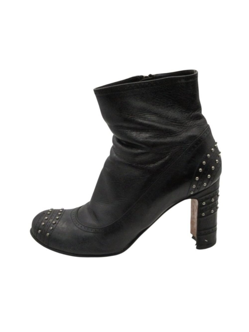 Prada Boots Leather Studded Side Zip Black